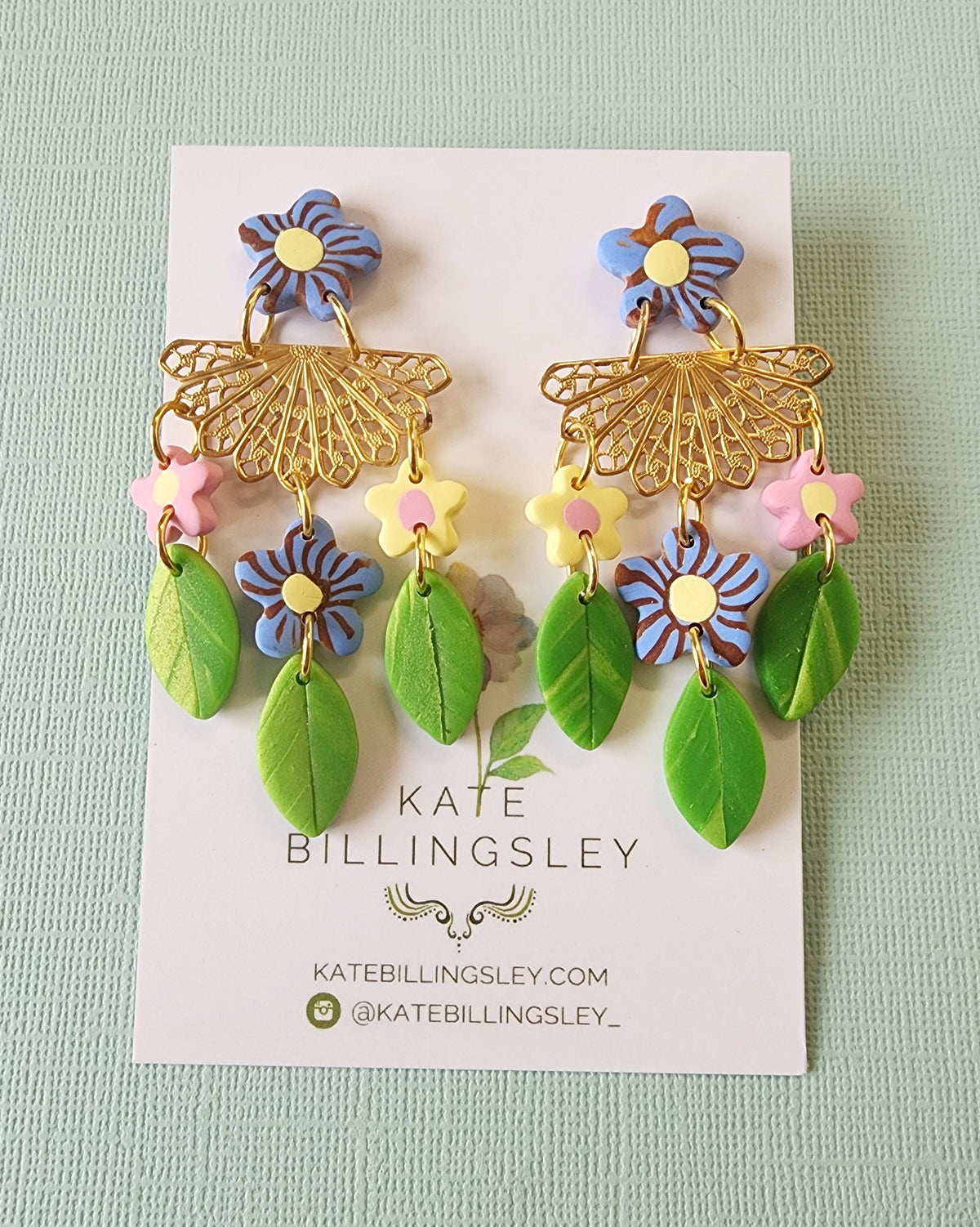Floral Fan Statement Mega Earrings - Polymer Clay