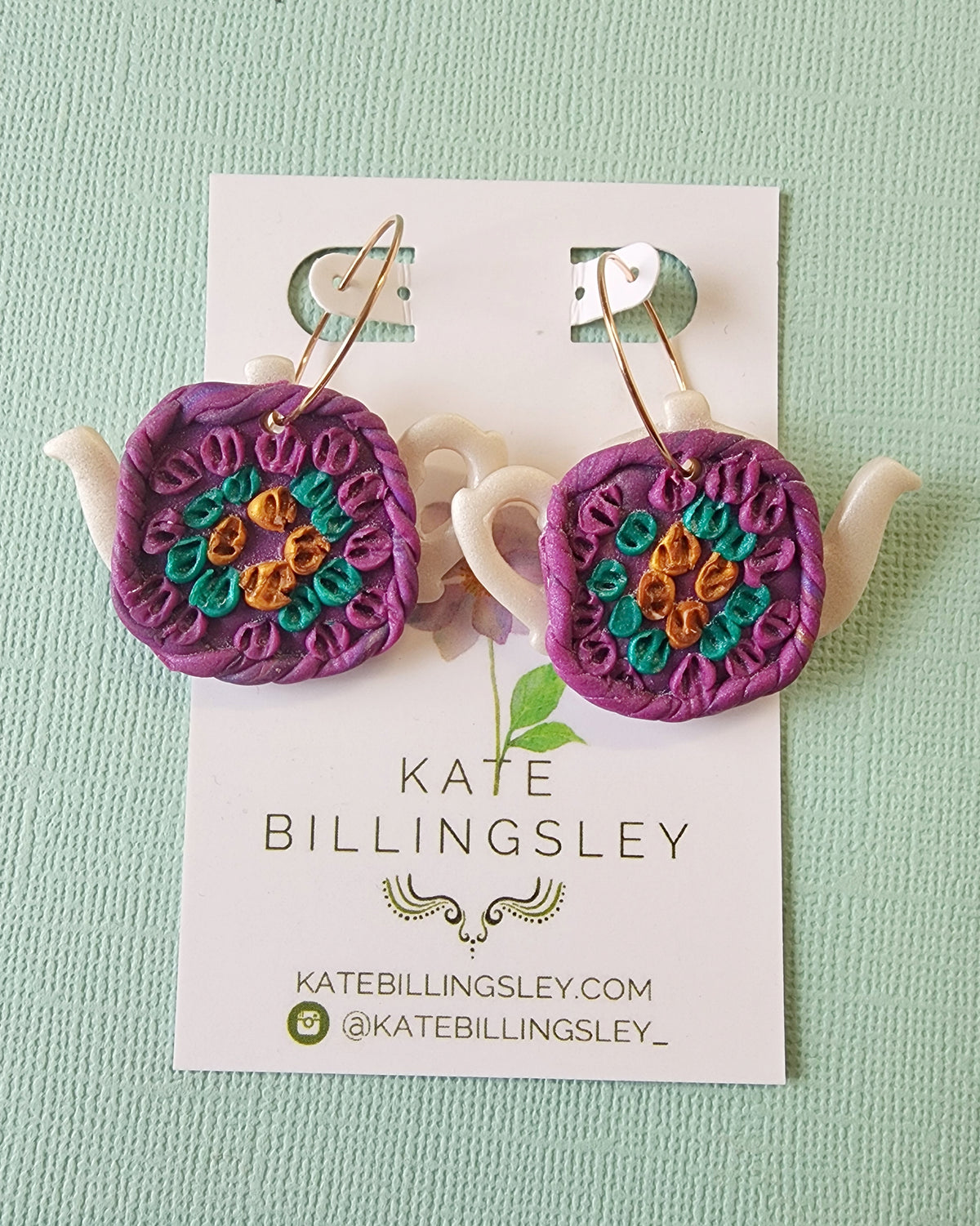 Purple Granny SquareTea Cosy Statement Medium Earrings - Polymer Clay