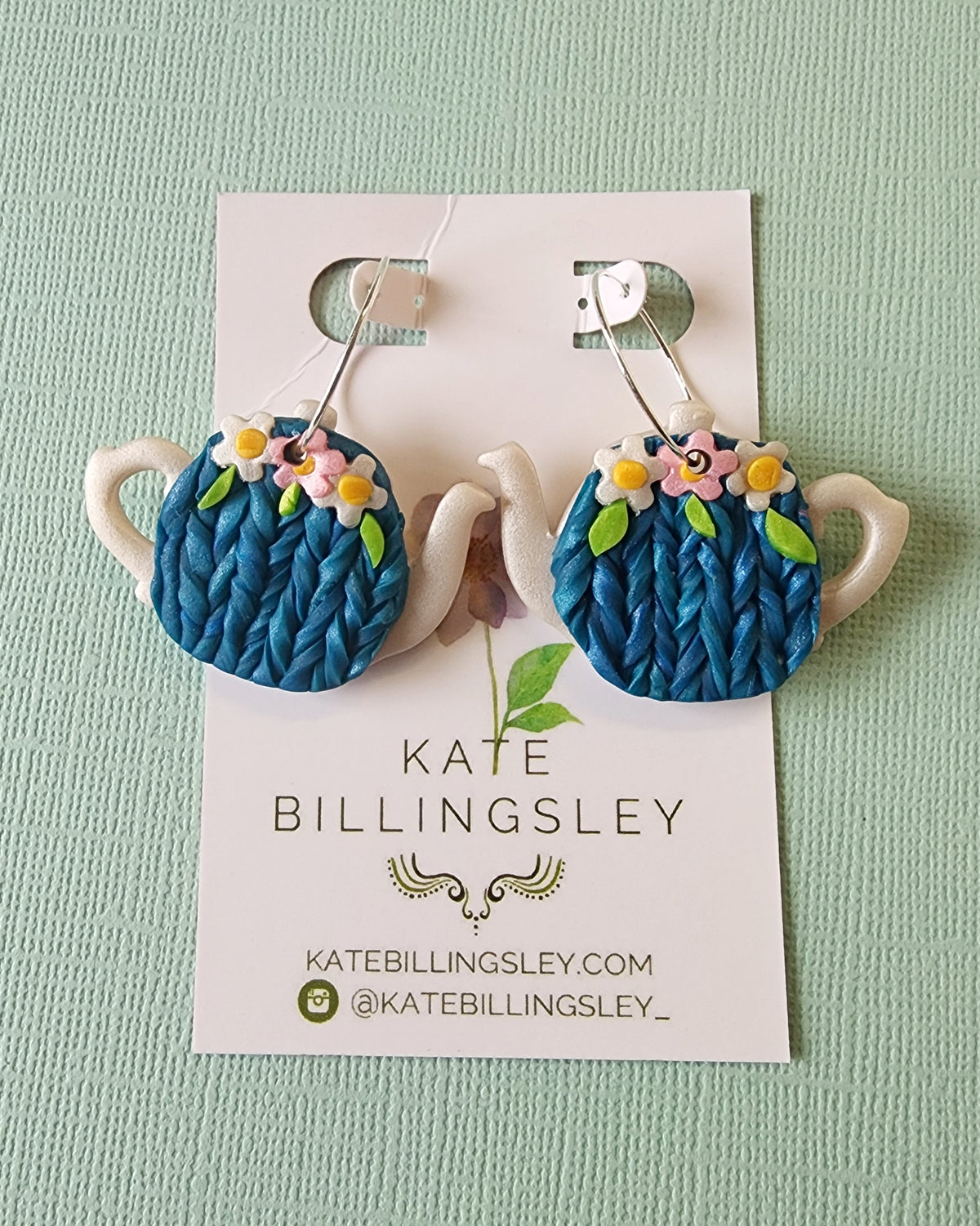 Blue Tea Cosy Statement Medium Earrings - Polymer Clay