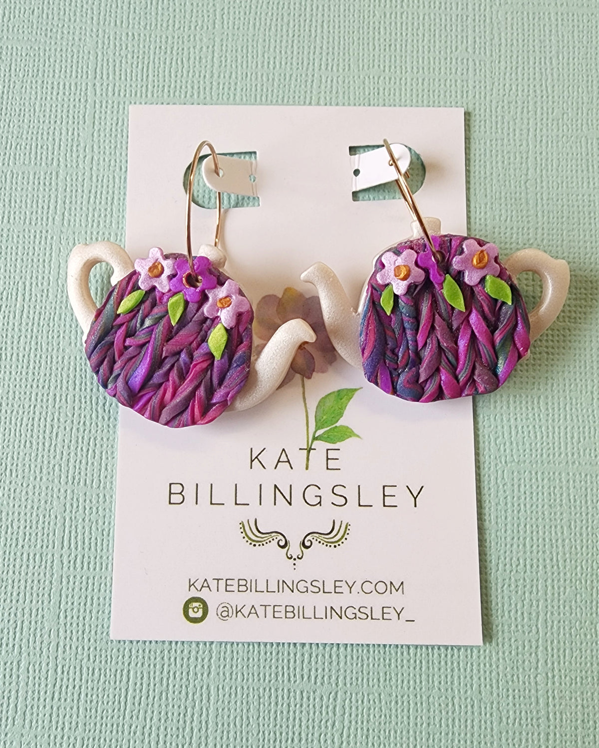 Purple Tea Cosy Statement Medium Earrings - Polymer Clay