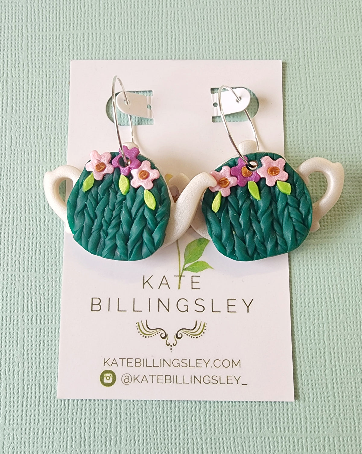 Green Tea Cosy Statement Medium Earrings - Polymer Clay