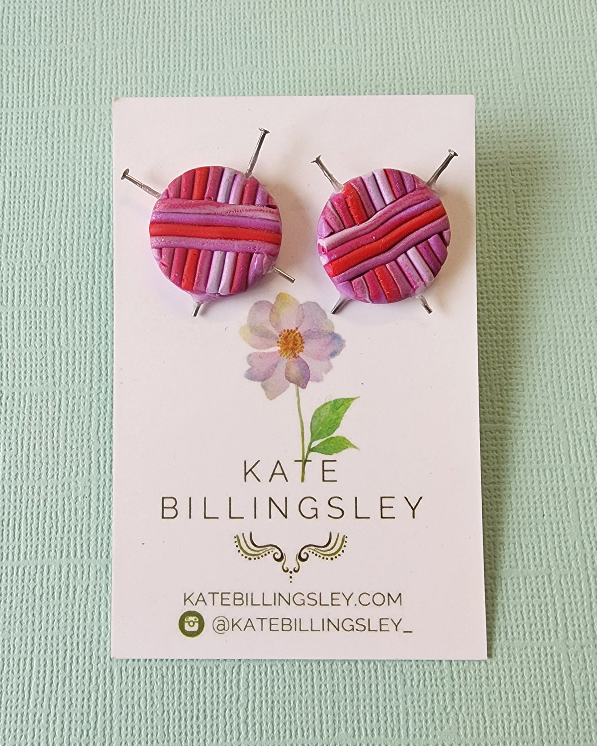 Purple Knitting Yarn Ball Statement Stud Earrings - Polymer Clay