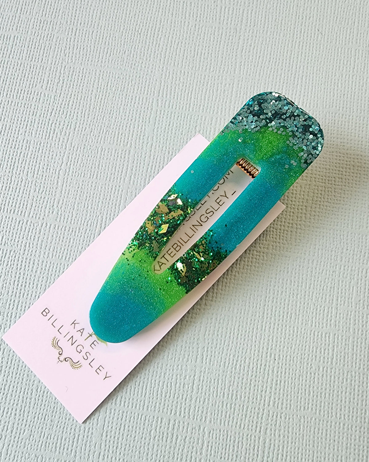 Green Glitter Aqua Resin Hairclip