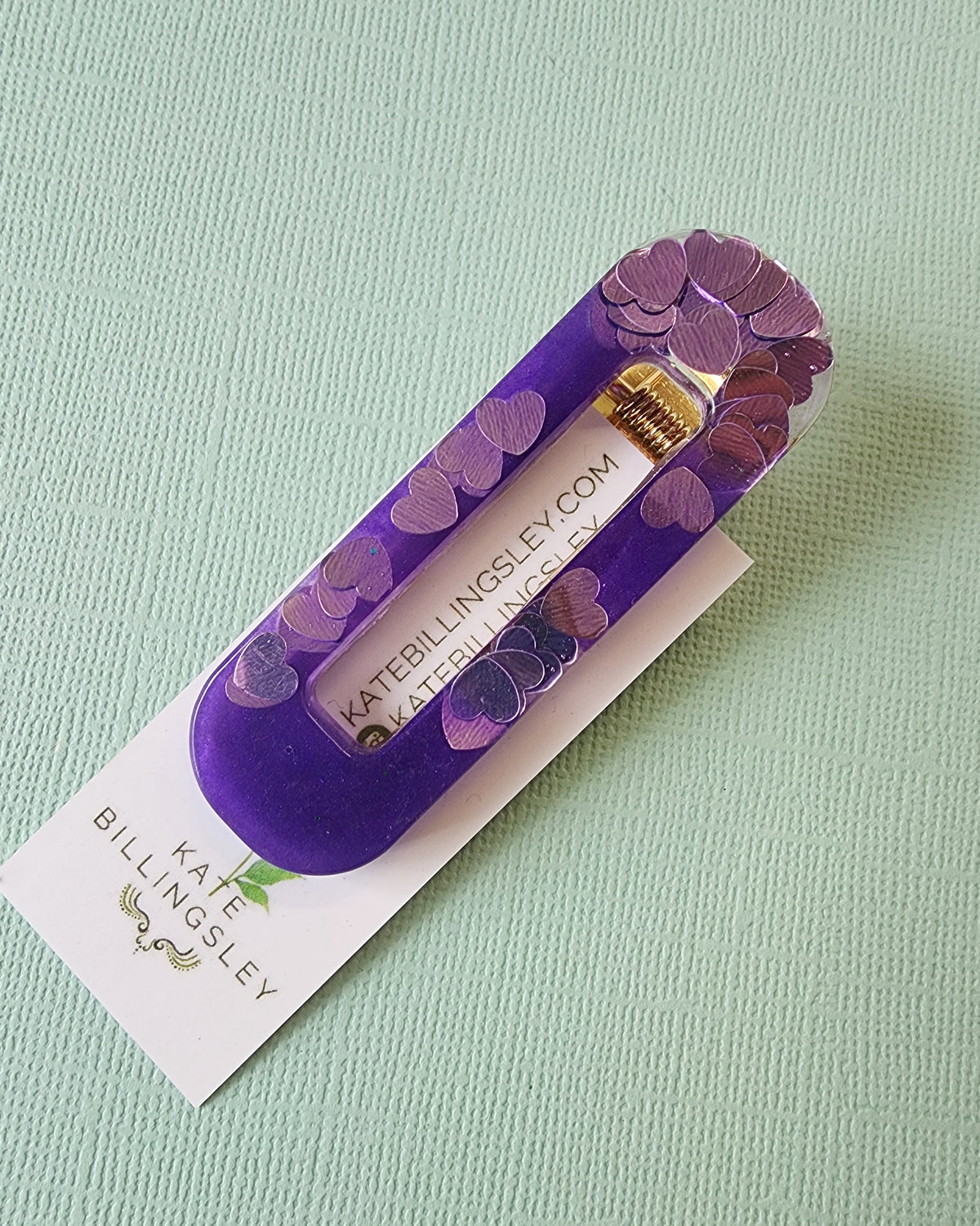 Purple Heart Glitter Resin Hairclip