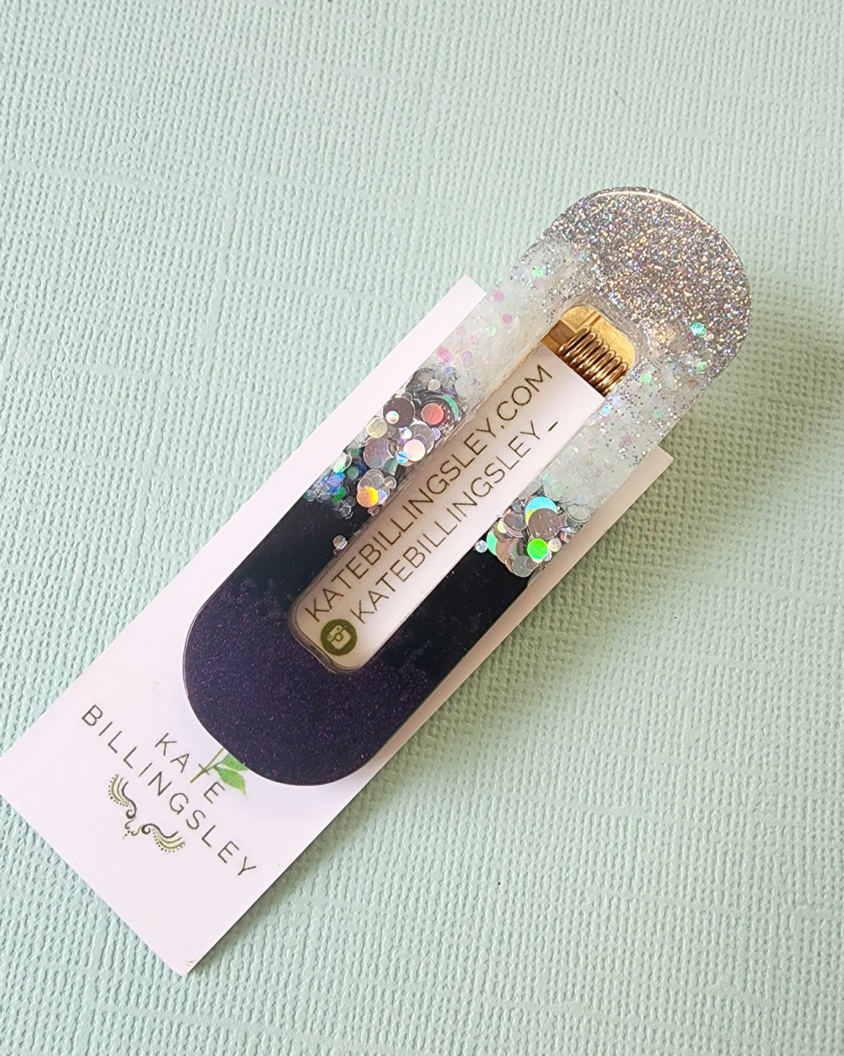 Black Silver Glitter Resin Hairclip