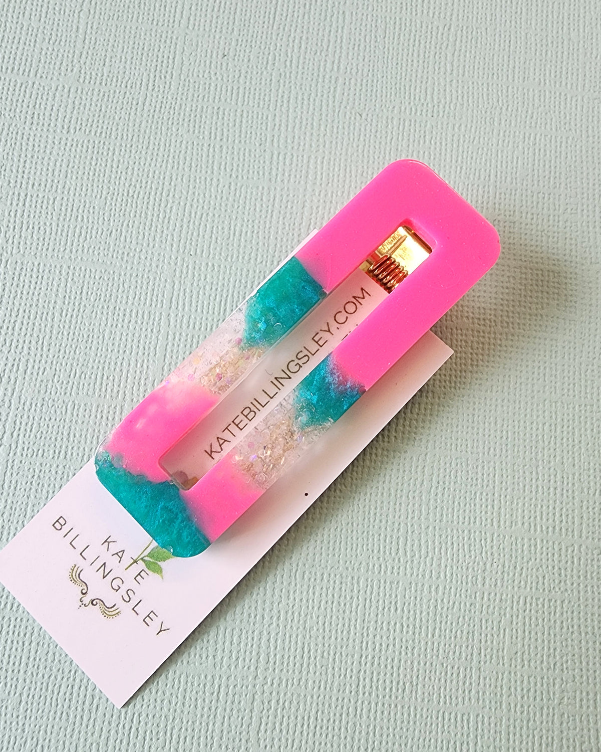 Pink Aqua Glitter Resin Hairclip #2
