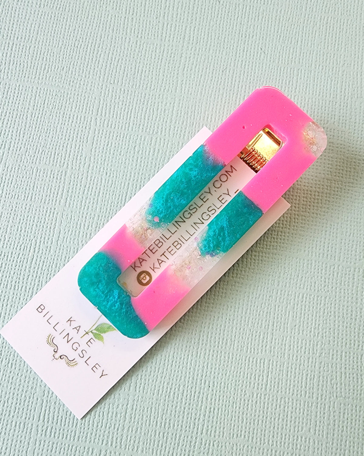 Pink Aqua Glitter Resin Hairclip #1