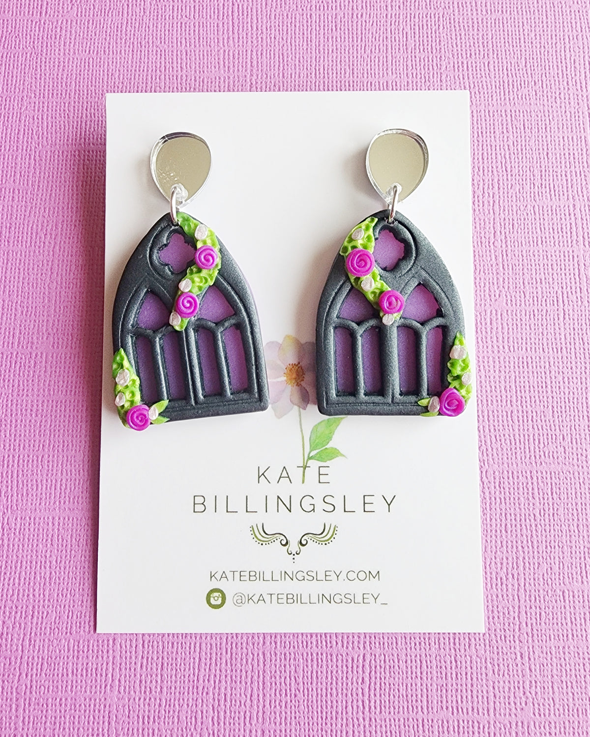 Purple Gothic Arches Statement Large Earrings - Polymer Clay