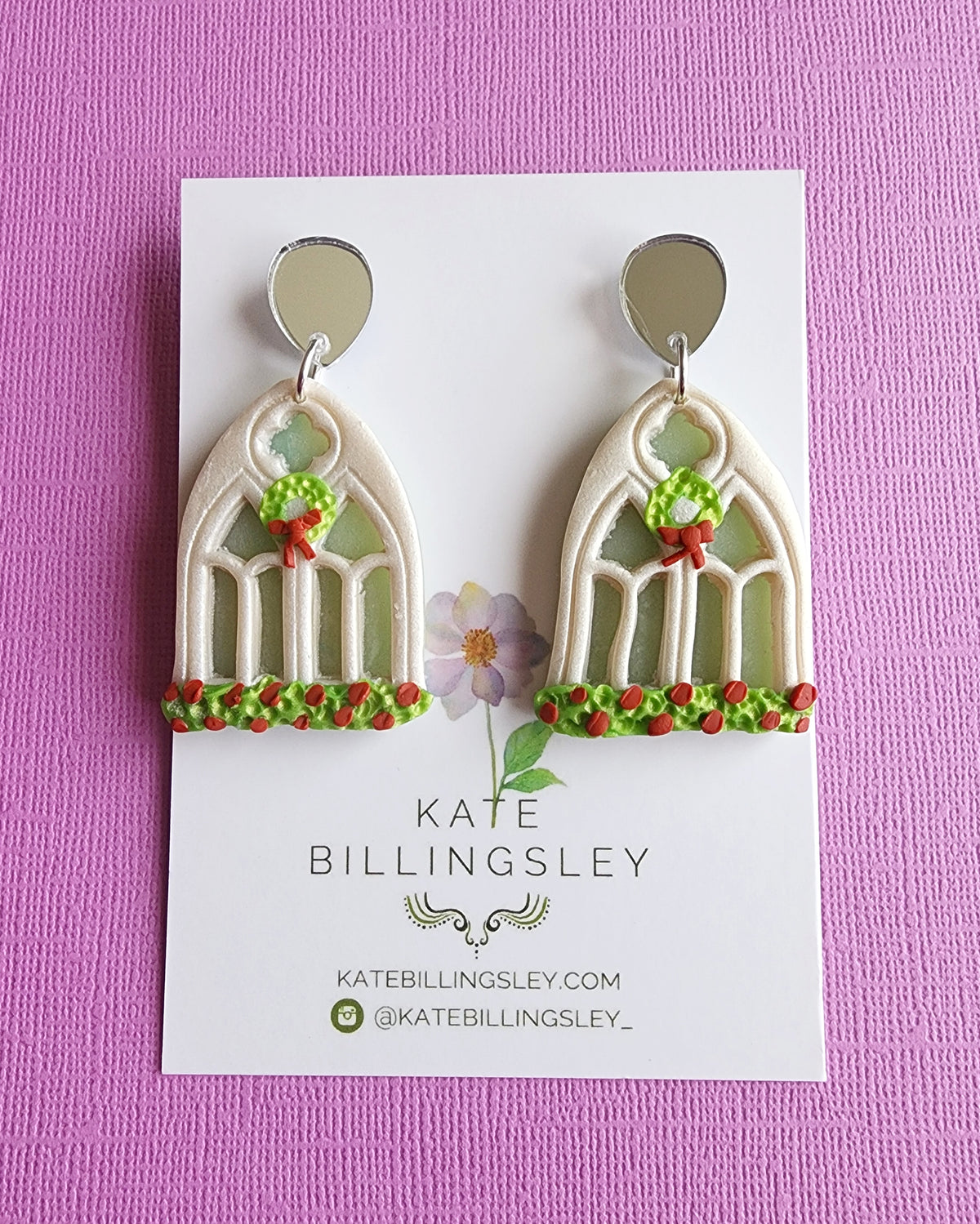 Festive Christmas Gothic Arches Statement Large Earrings - Polymer Clay
