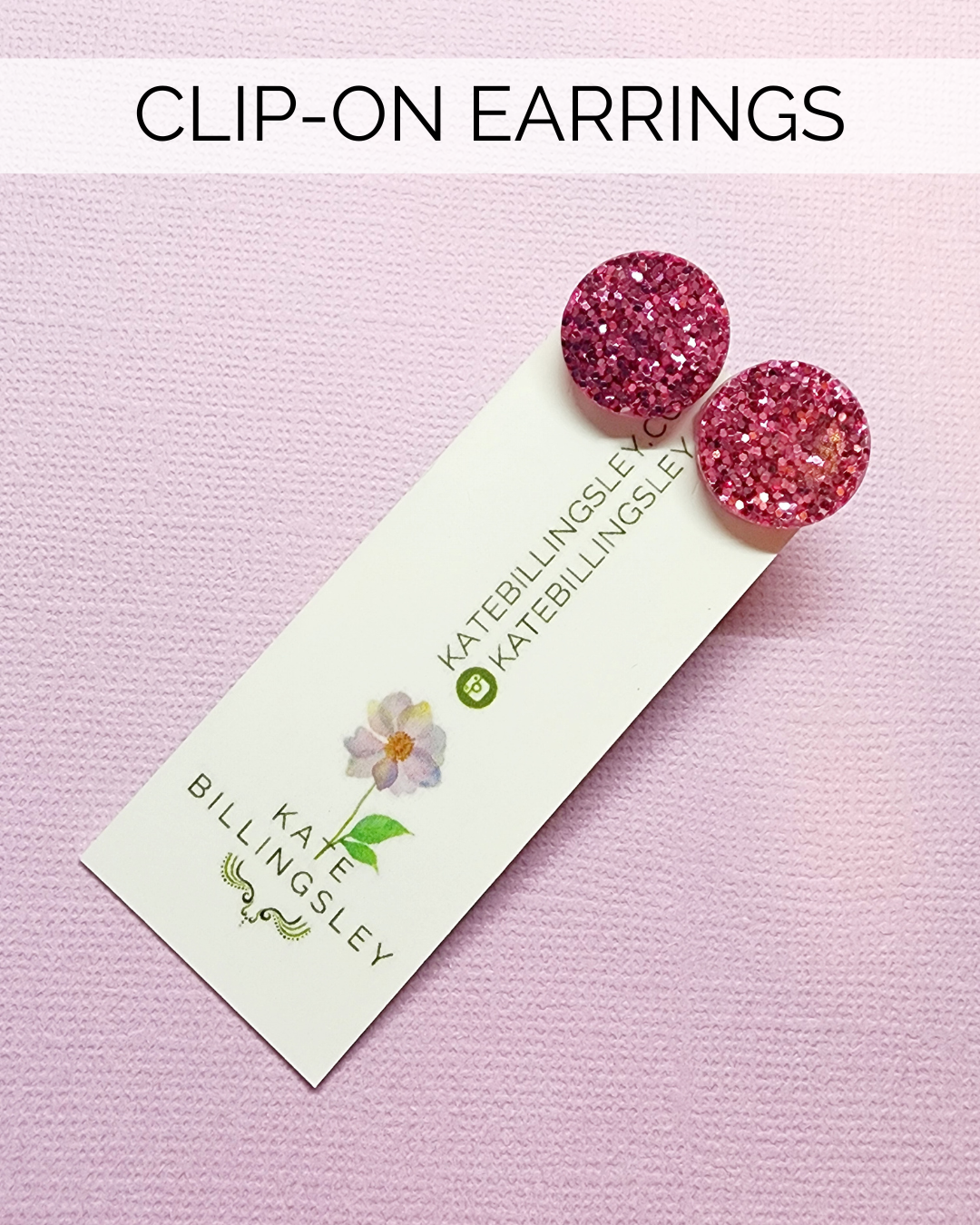 CLIP ON Pink Glitter Round Mini Clip-ons