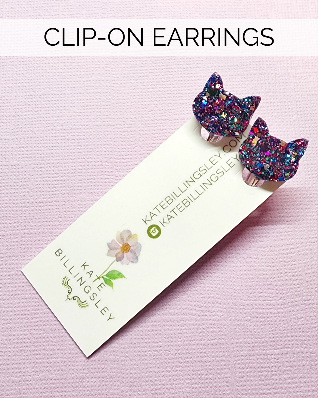 CLIP ON Purple Glitter Cat Mini Clip-ons