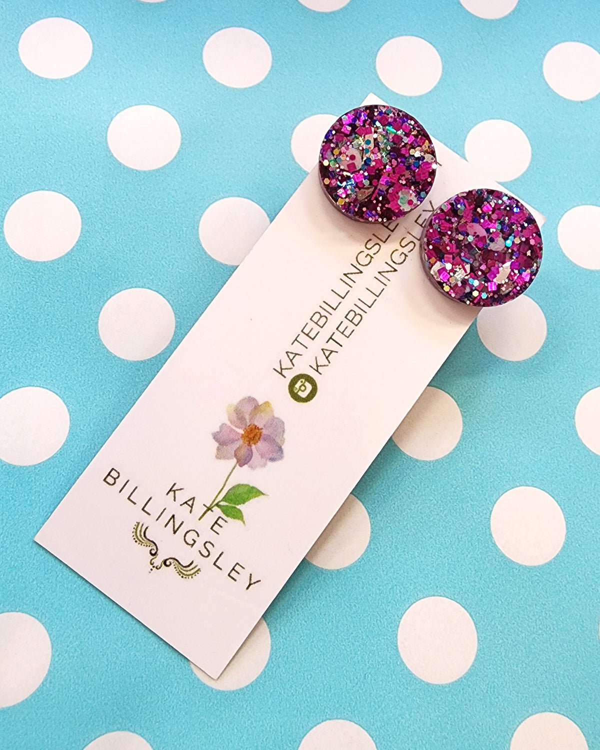 Purple Glitter round Studs