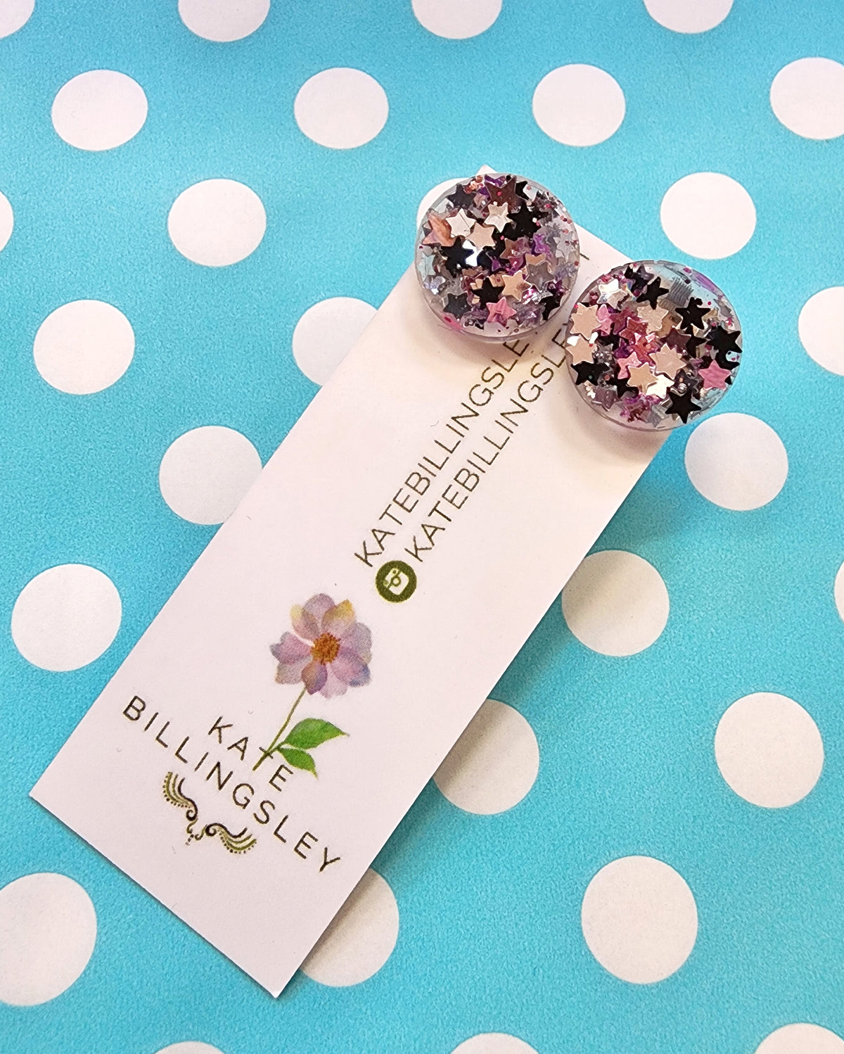 Purple black star Glitter round Studs