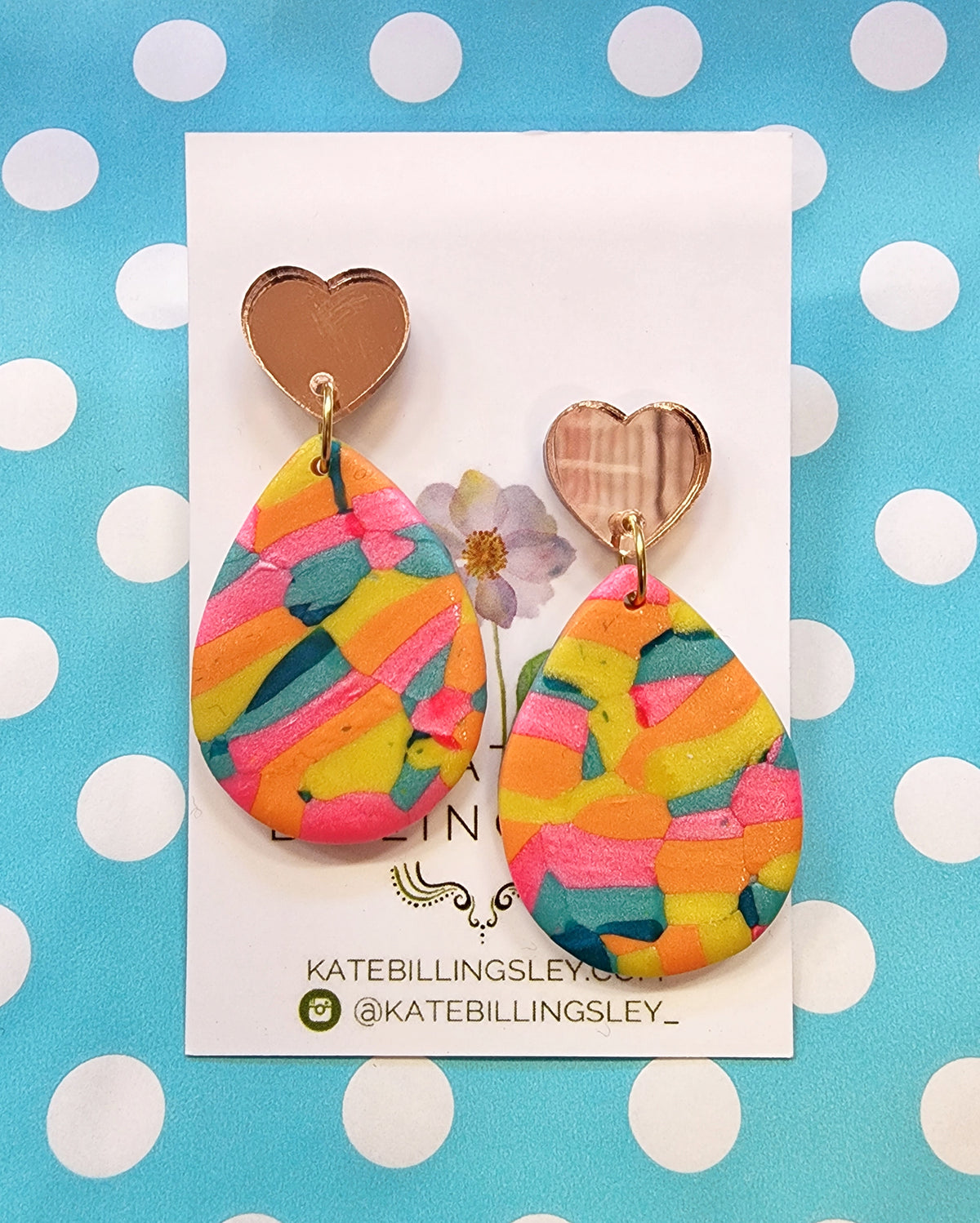 Pink Orange Teardrop Medium Designer Dangles - Polymer Clay