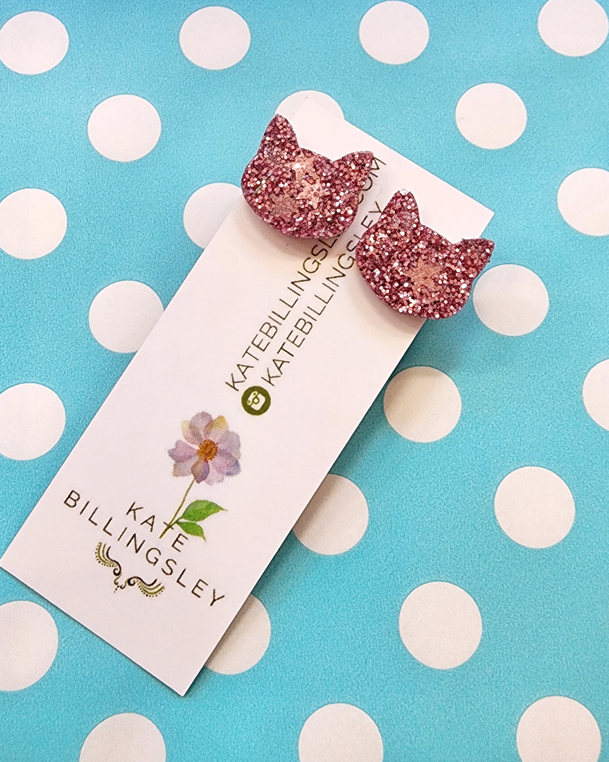Dusty pink Glitter Cat Studs