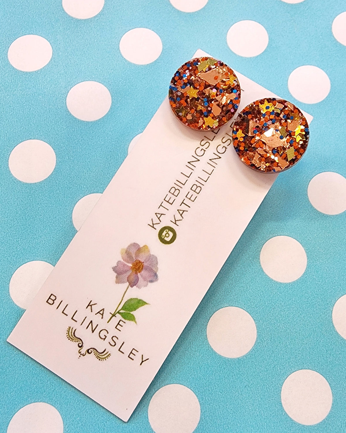 Orange Autumn Glitter Round Studs