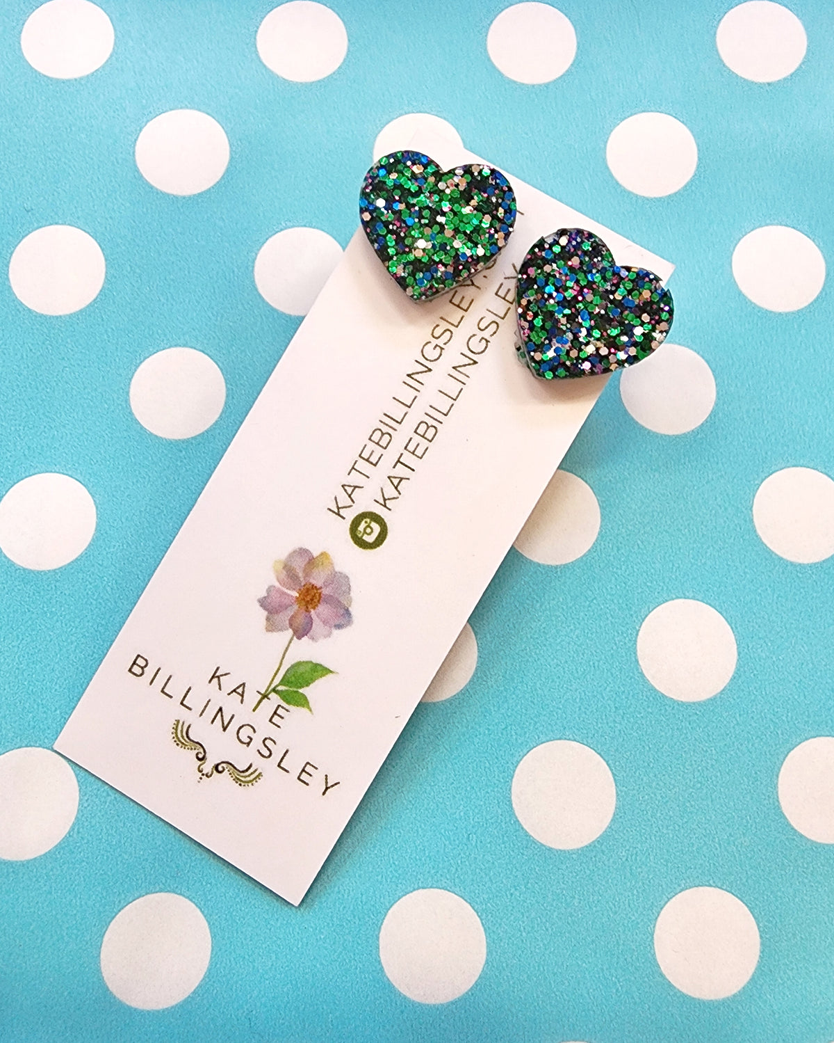 Blue Green Galaxy Glitter Heart Studs