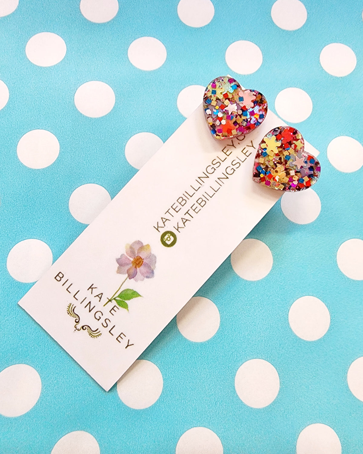 Red Multicolour Glitter Heart Studs