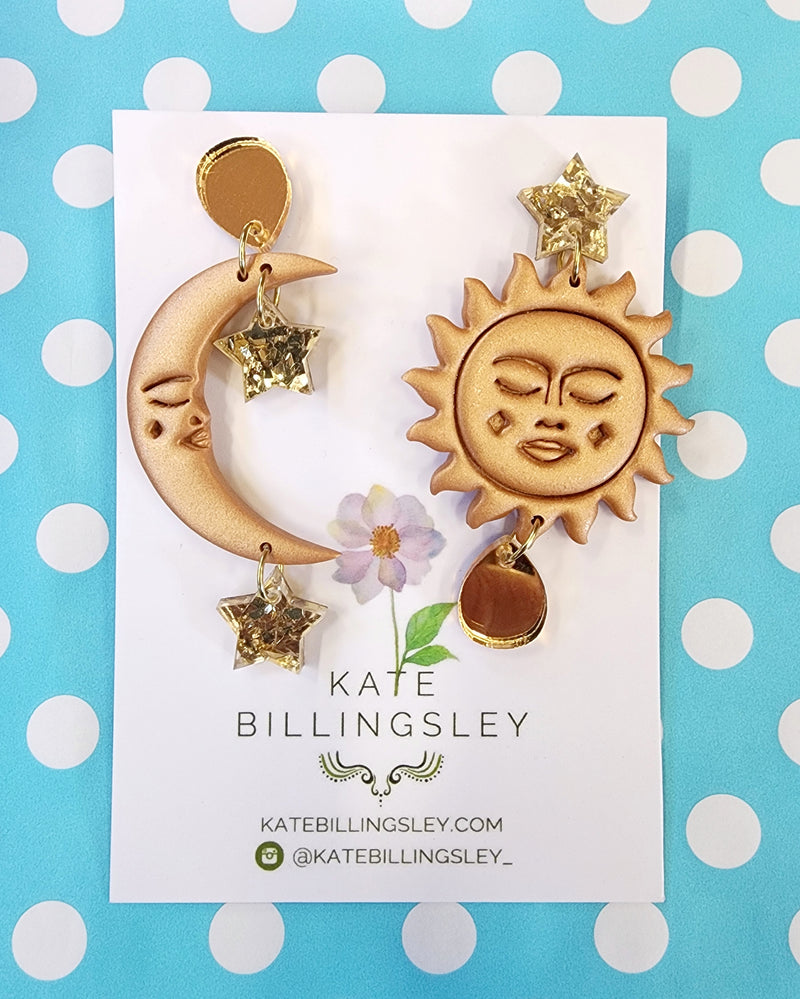 Celestial Sun+Moon Large Designer Dangles - Polymer Clay
