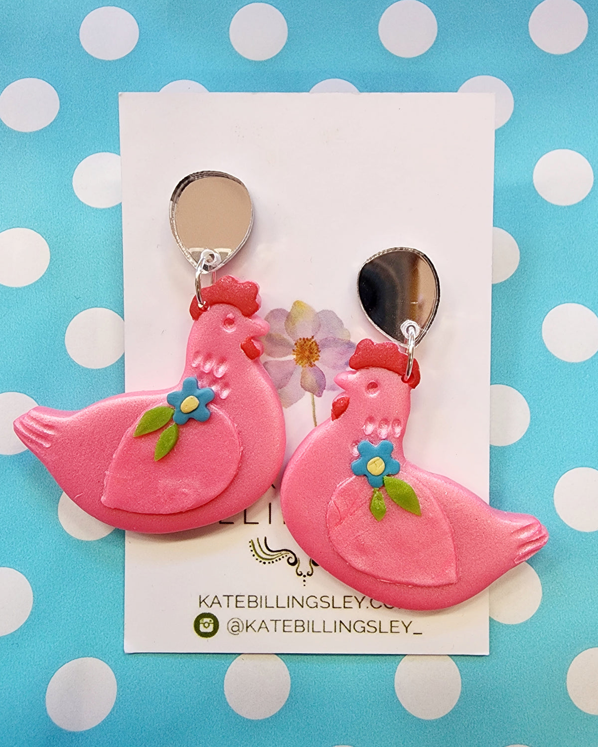 Chicken pink Medium Designer Dangles - Polymer Clay