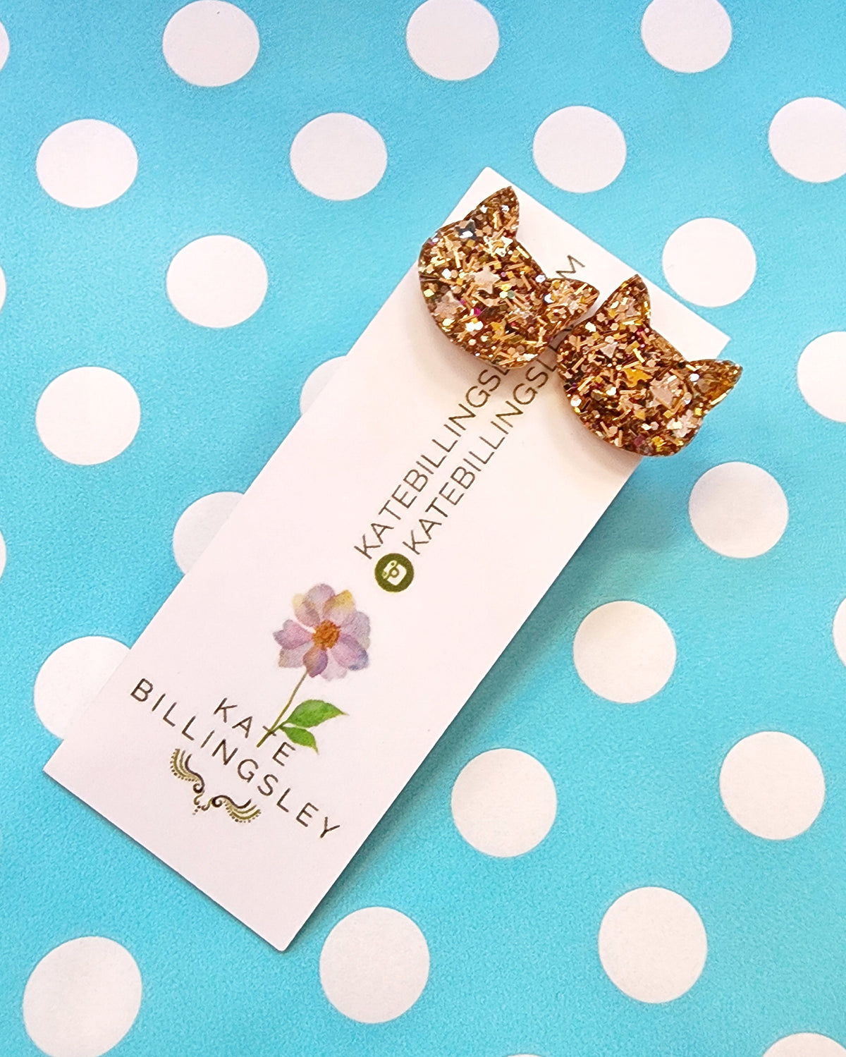 Gold Glitter Cat Studs
