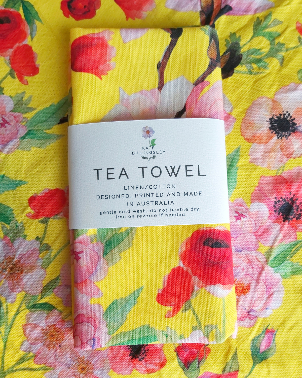 Linen/Cotton Tea Towel - Bright Yellow Floral
