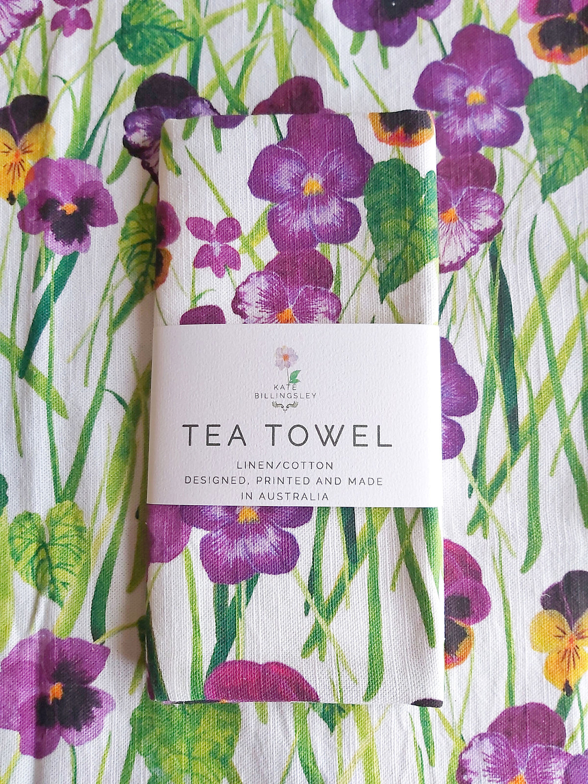 Linen/Cotton Tea Towel -Field of Pansies