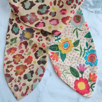 Leopard/Mexican Folk Floral Reversible Headscarf